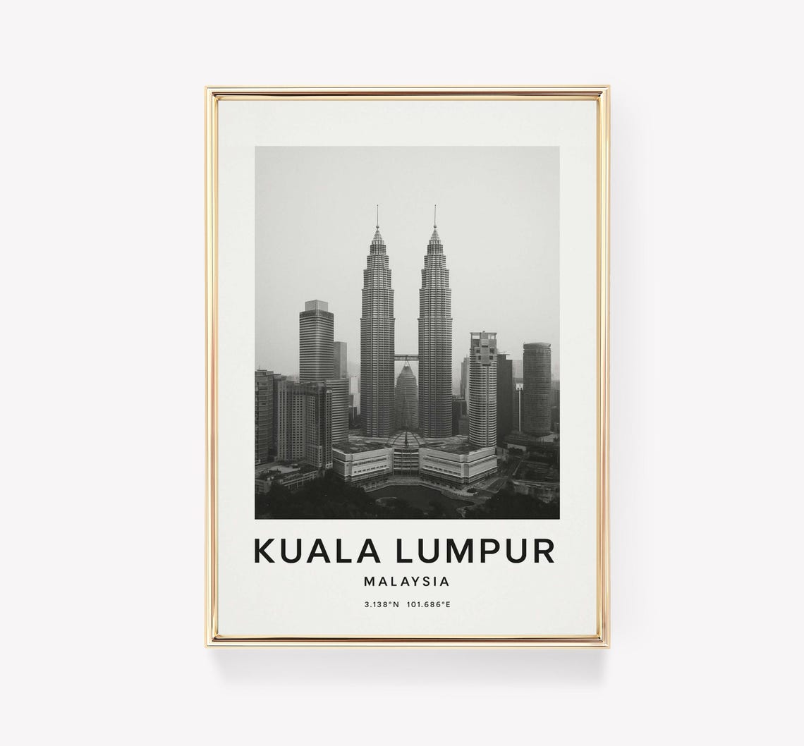 Kuala Lumpur Malaysia Petronas Twin Towers Black White Photo Poster
