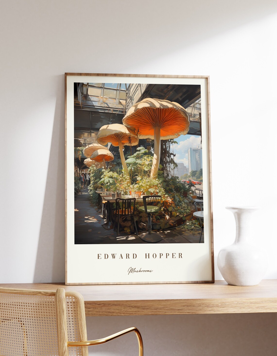 Edward Hopper Mushrooms Giant Orange Fungi Cafe Terrace Art Poster