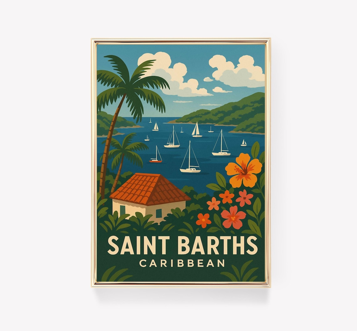 Saint Barths Vintage Travel Poster, Caribbean Art Print
