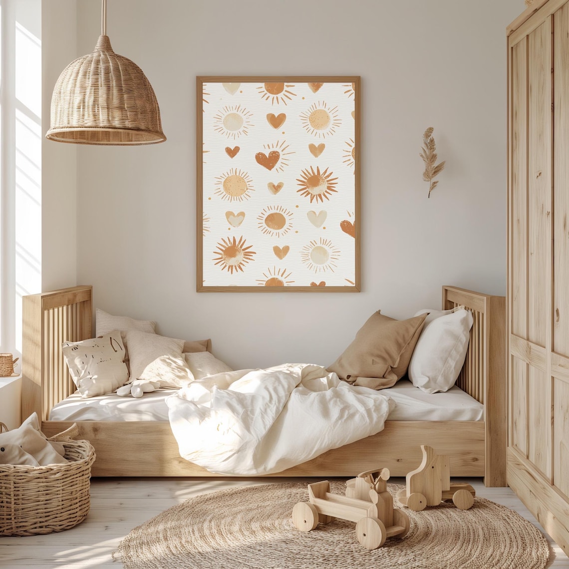 Boho Sun And Heart Poster Print, Nursery Decor