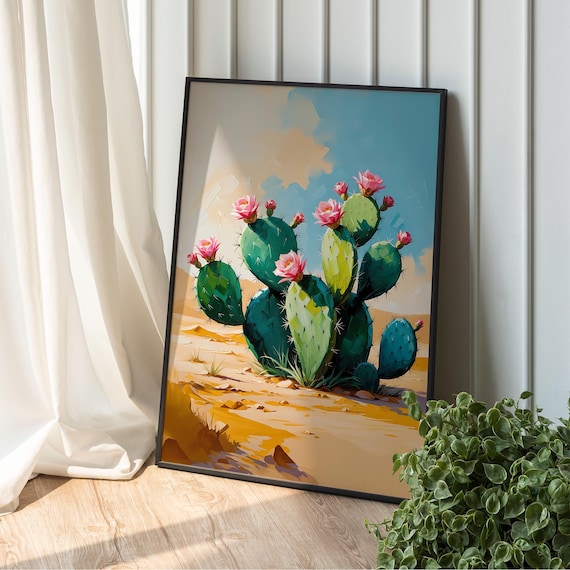 Prickly Pear Cactus Pink Flowers Desert Botanical Southwestern Poster