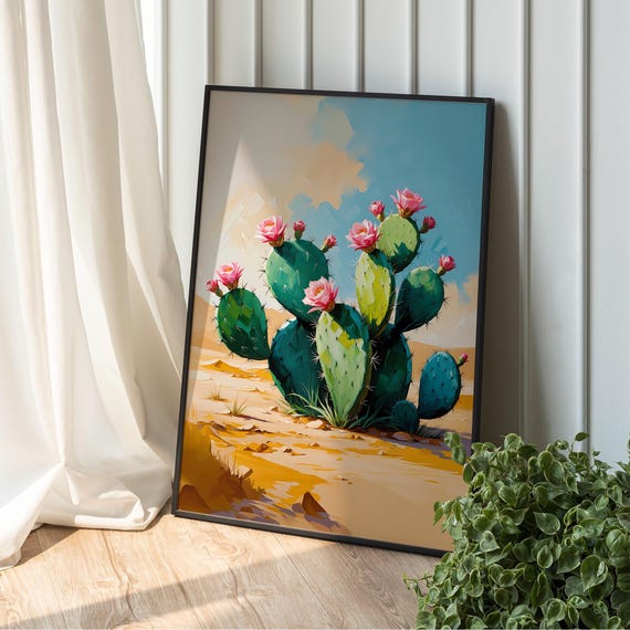 Vintage Cactus Wall Art Cute Girly Poster Western Mexico Floral Latin Decor Colourful Mexican