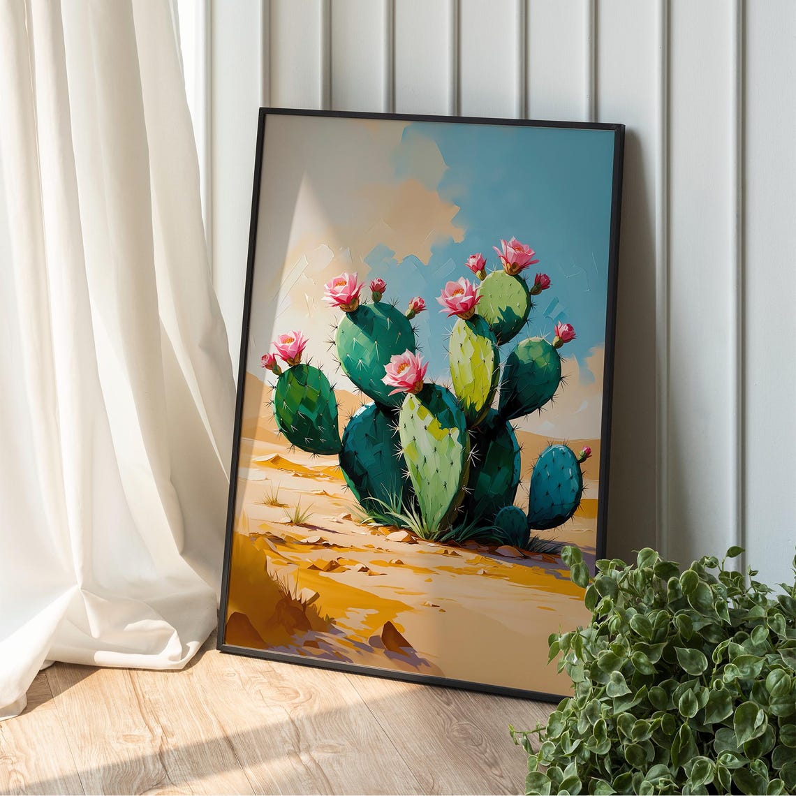 Prickly Pear Cactus Pink Flowers Desert Botanical Southwestern Poster