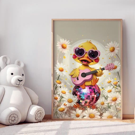 Funny Silly Goose Wall Art Duck Poster Cute Musician Animal Kids Room Decor Nursery