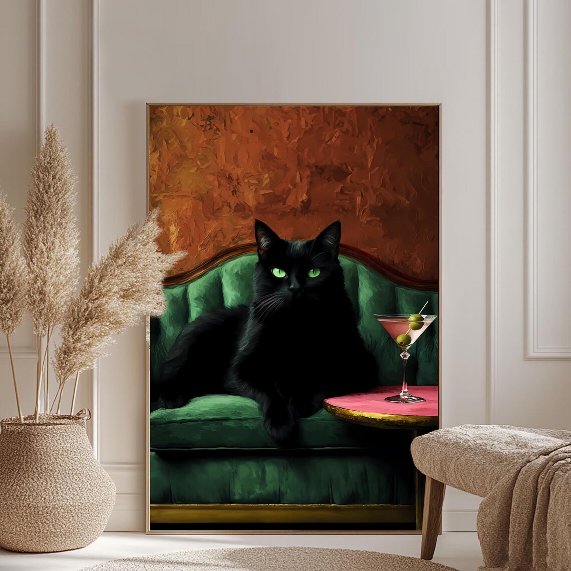 Black Cat With Martini Funny Cocktail Art Print