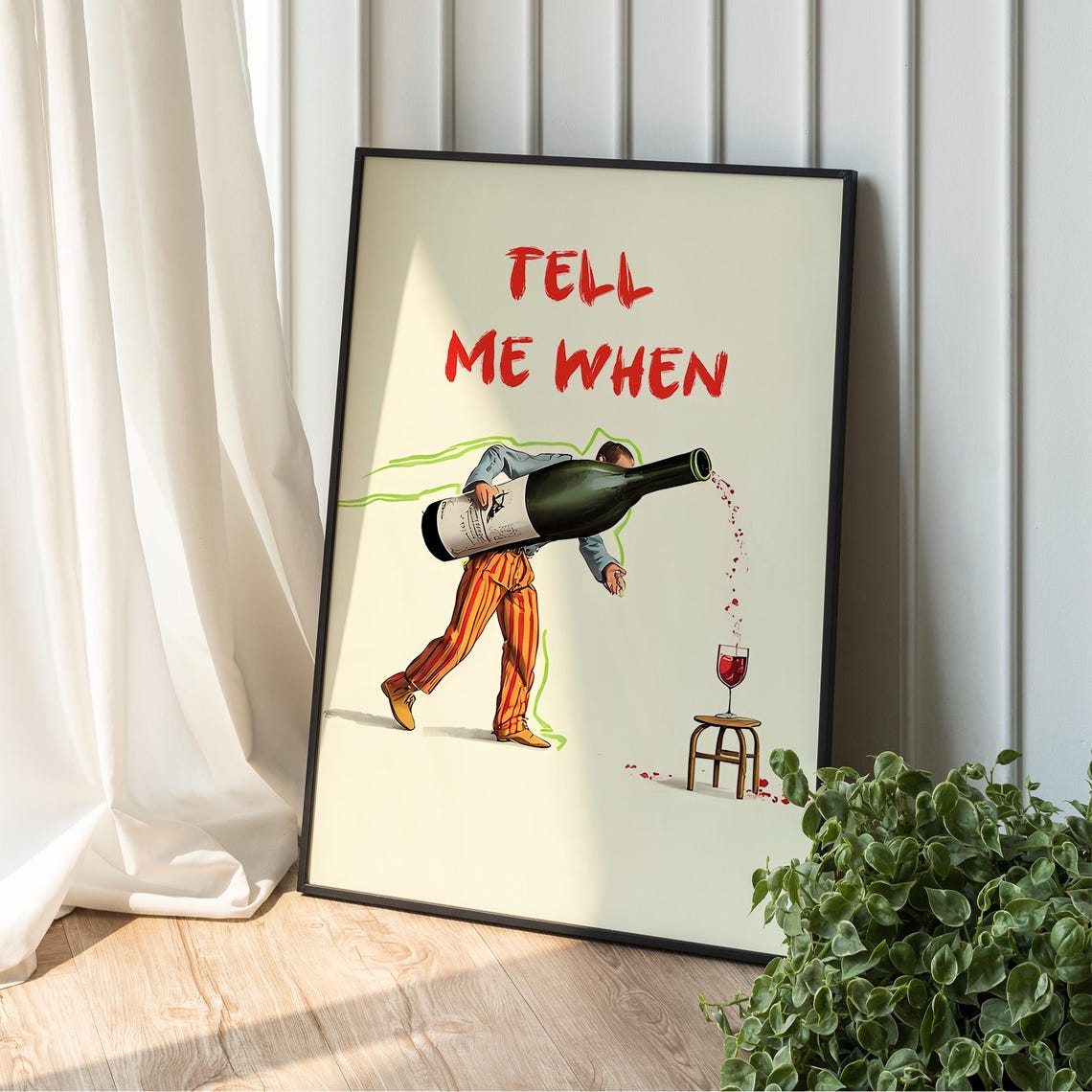 Tell Me When Poster Kitchen Decor Wine Lover Gift Retro Bar Cart Wall Art Dining Room Vintage Cartoon