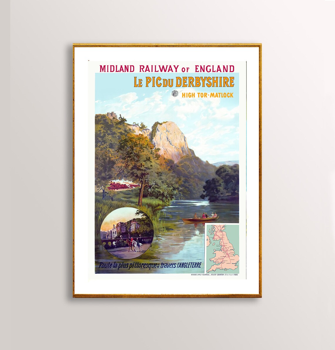 Midland Railway Le Pic du Derbyshire Vintage England Travel Poster