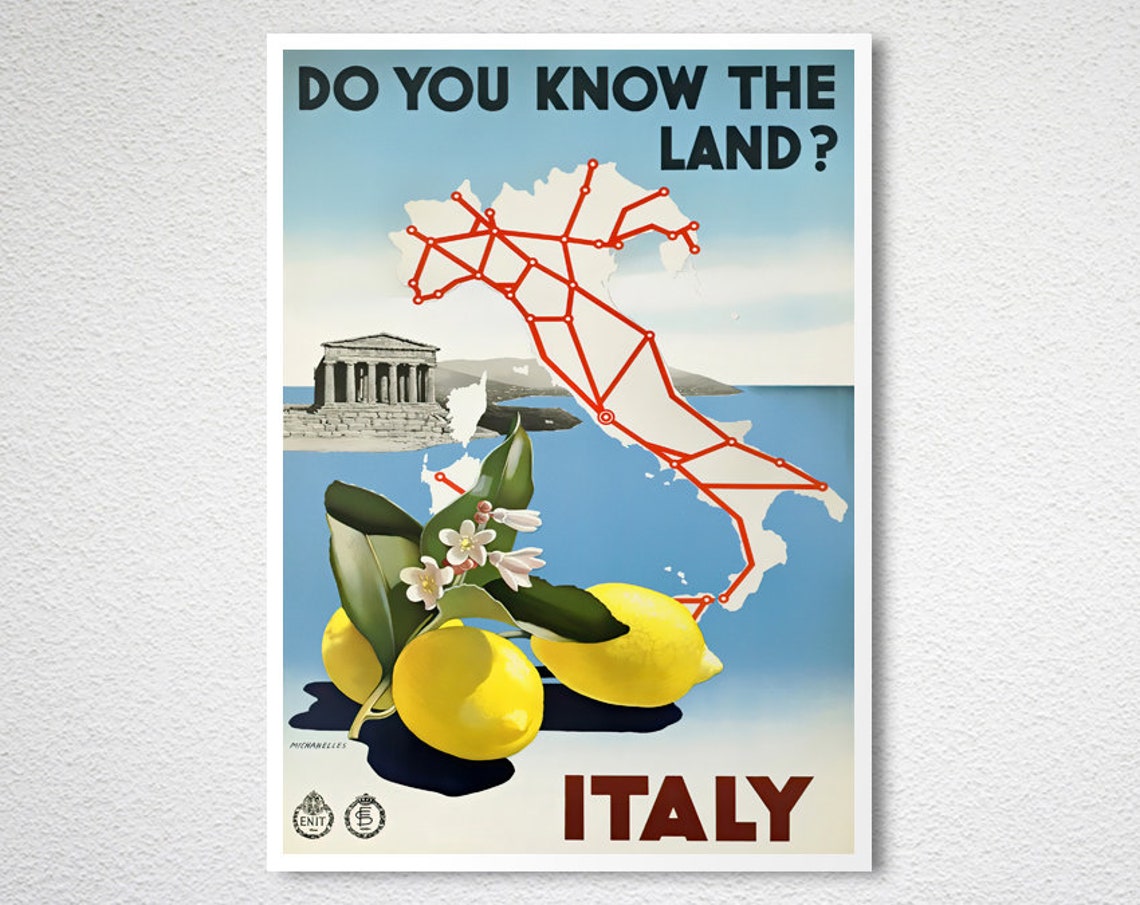Do You Know The Land Italy Vintage Travel Poster With Lemons Map - Image 2