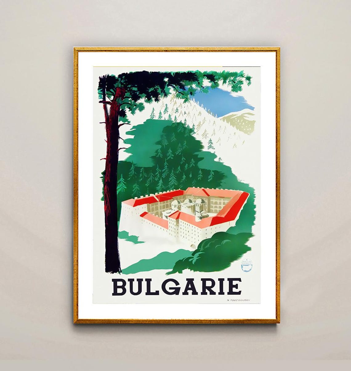 Bulgaria Mountain Monastery Pine Forest Red Roof Vintage Travel Poster - Image 3