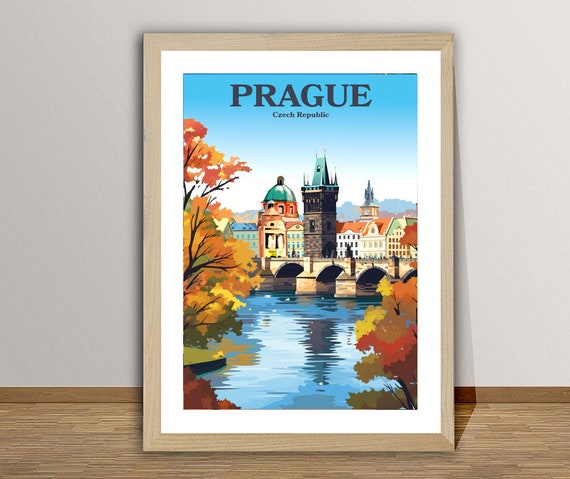Prague Charles Bridge Czech Republic Travel Poster By Wed Prague Old Town Poster Praha Print Wall Decor