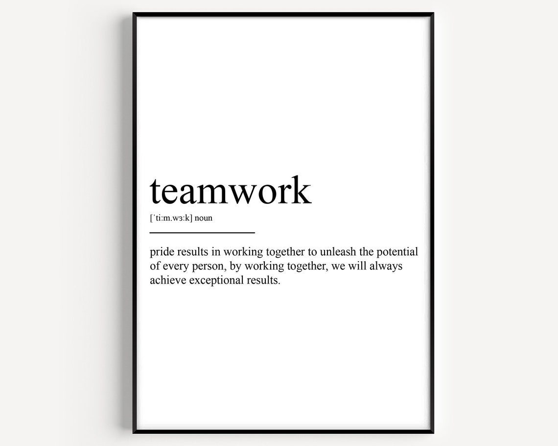 Teamwork Dictionary Definition Word Meaning Office Wall Poster