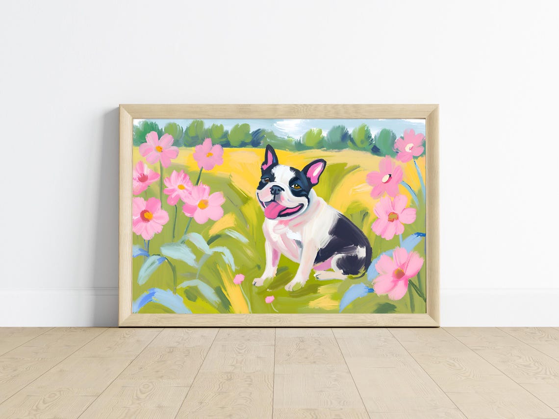 Cute Sleeping Puppy Dog Floral Pet Portrait Art Print