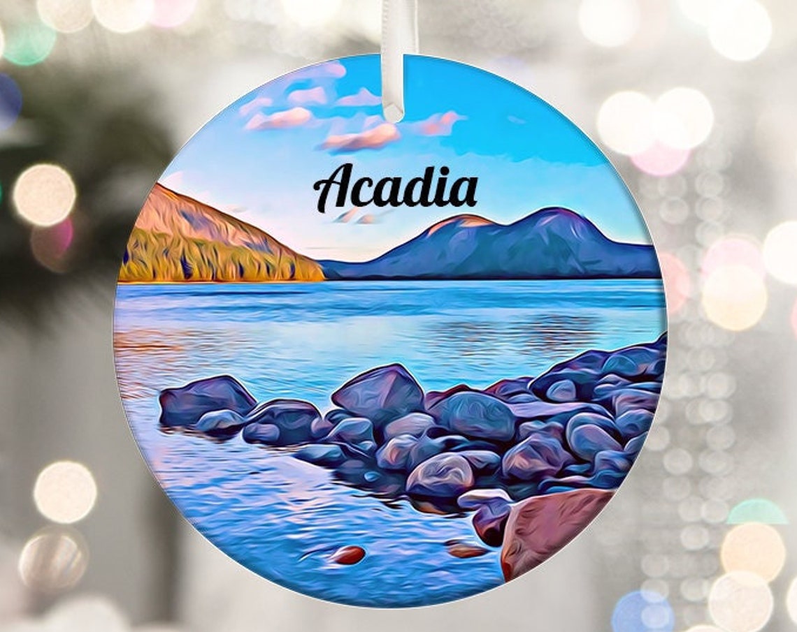 Acadia Maine Rocky Lakeside Mountain Sunset Scene Travel Poster