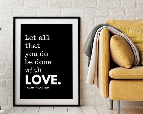 Religious Wall Art Decor Corinthians Bible Verse Print Christian Home Decor Love Quote Black And White Art