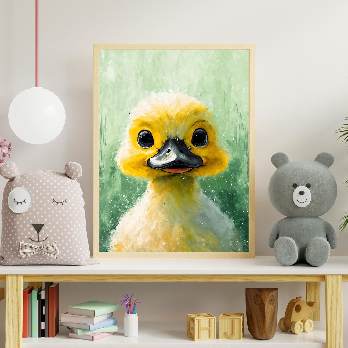 Cute Yellow Duckling Watercolor Portrait Baby Duck Nursery Art Print - Image 3