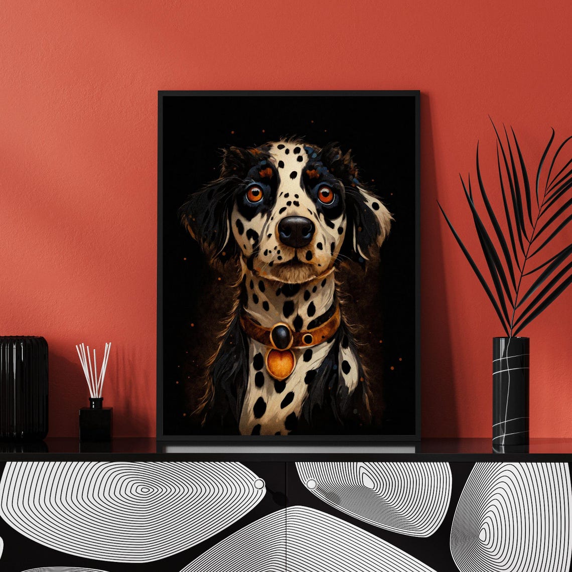 English Setter Portrait Black And White Spotted Dog Art Dalmatian Pet Portrait Hunting Dog Wall Art Amber Eyes Print Modern Dog Memorial - Image 4