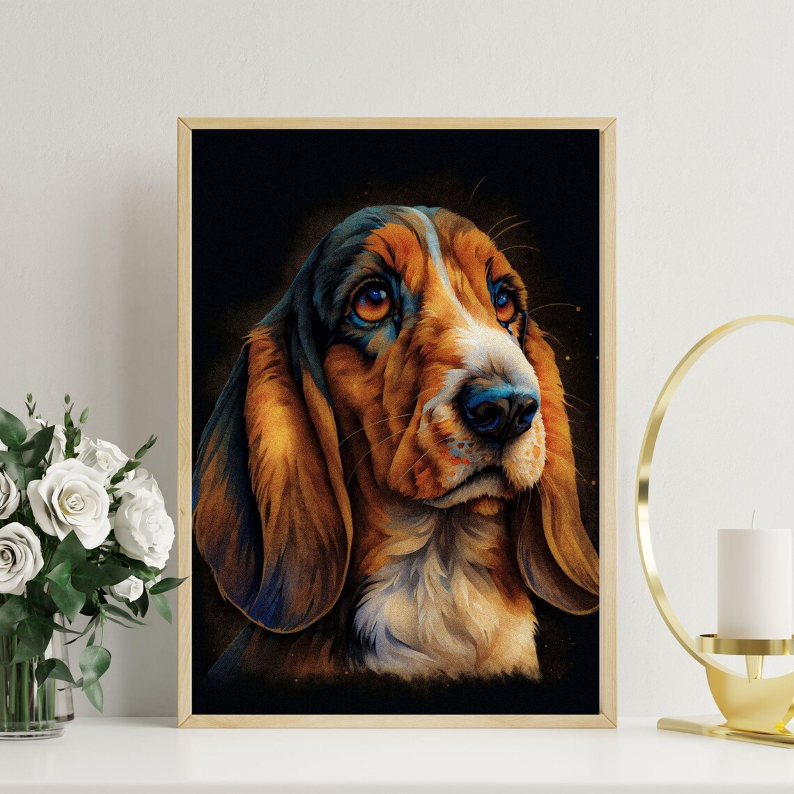 Basset Hound Portrait Soulful Eyes Painterly Dog Decorative Wall Art - Image 7