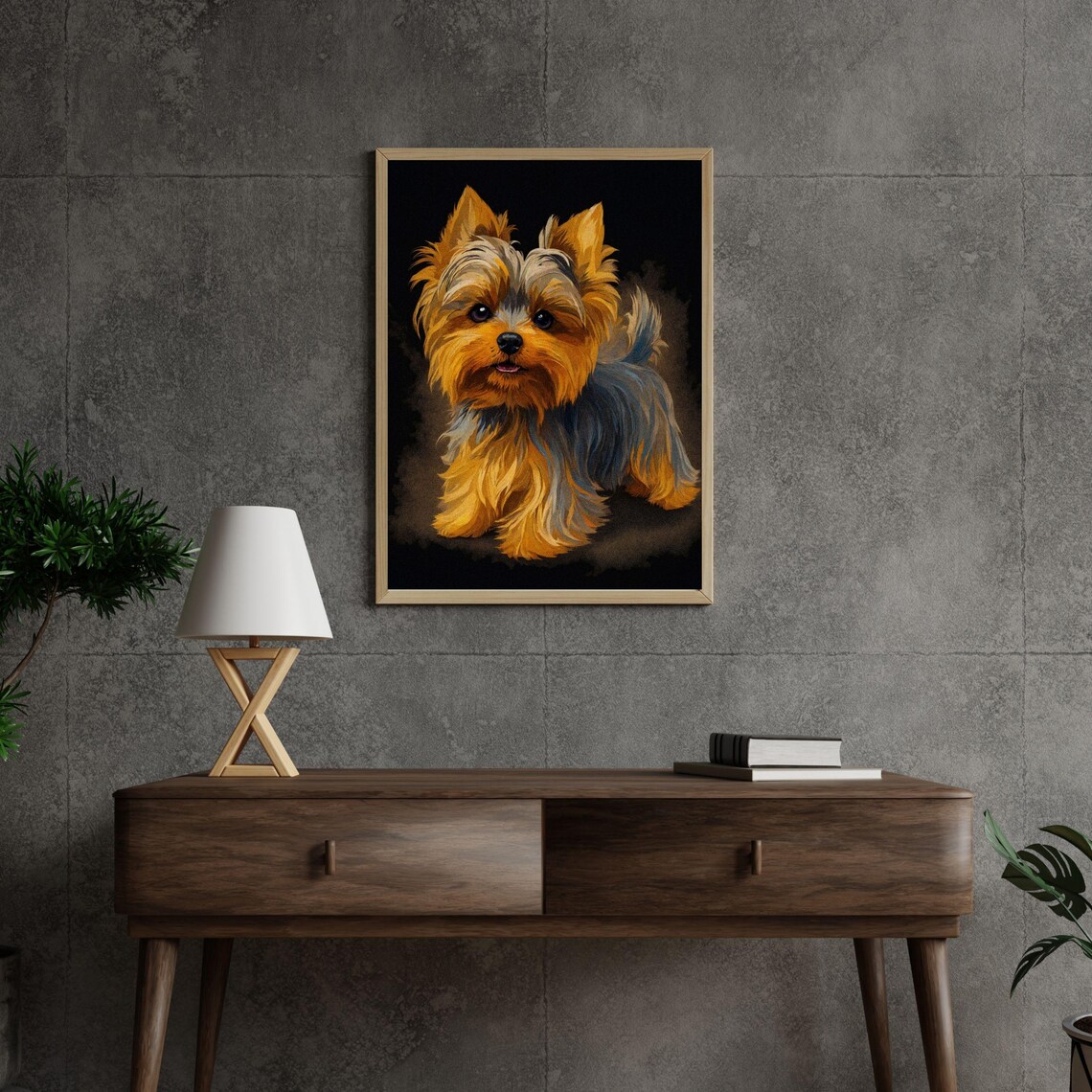 Yorkshire Terrier Puppy Golden Tan Black Background Portrait Poster - Image 4