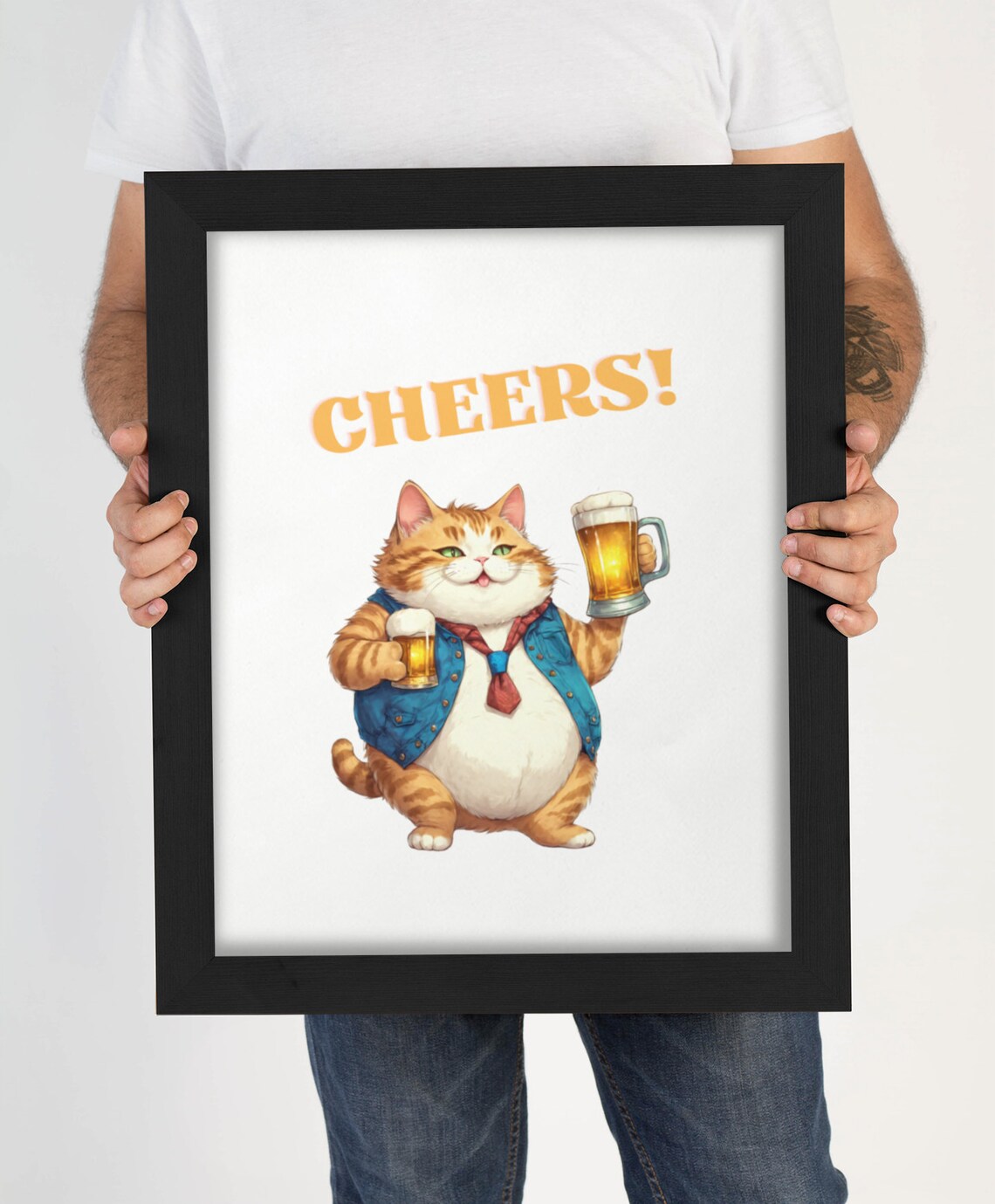 Cheers Funny Orange Cat Holding Beer Mugs Bar Humor Animal Poster - Image 4