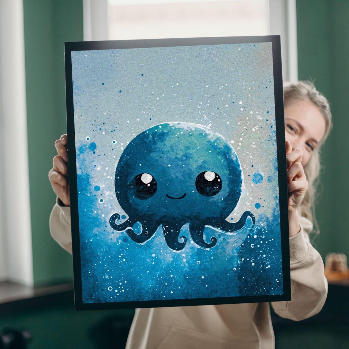 Cute Octopus Art Print Kids Room Decor Blue Ocean Animal Wall Art Nursery Art Baby Shower Gift Under The Sea Decor Coastal Sea Life - Image 2