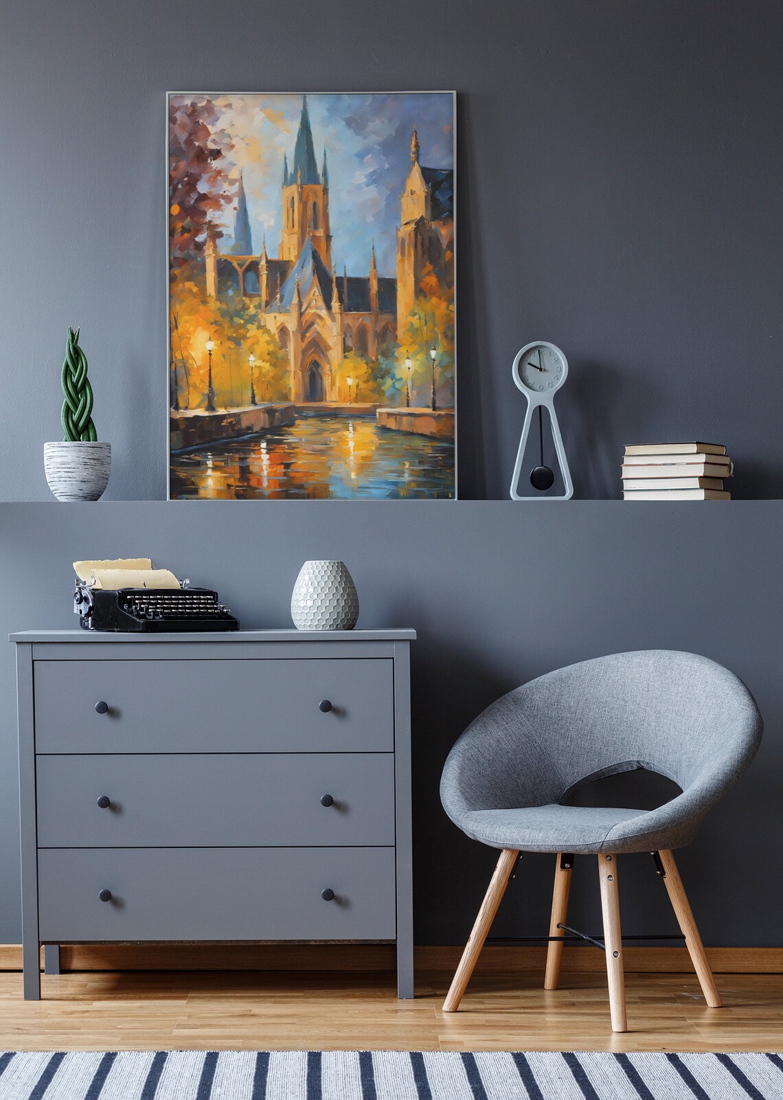 Gothic Cathedral By Canal Evening Lamps Water Reflection Old Town Poster - Image 3