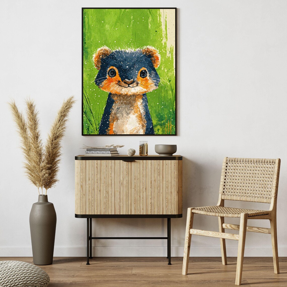 Cute Baby Meerkat Green Splatter Background Nursery Animal Wall Art - Image 2