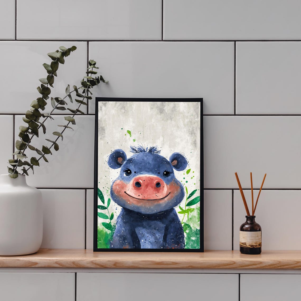 Violet Baby Hippo Art Print Cute Hippopotamus Portrait Jungle Animal Art Kids Room Decor Nursery Wall Art Animal Lover Gift 8x10 24x36 - Image 4