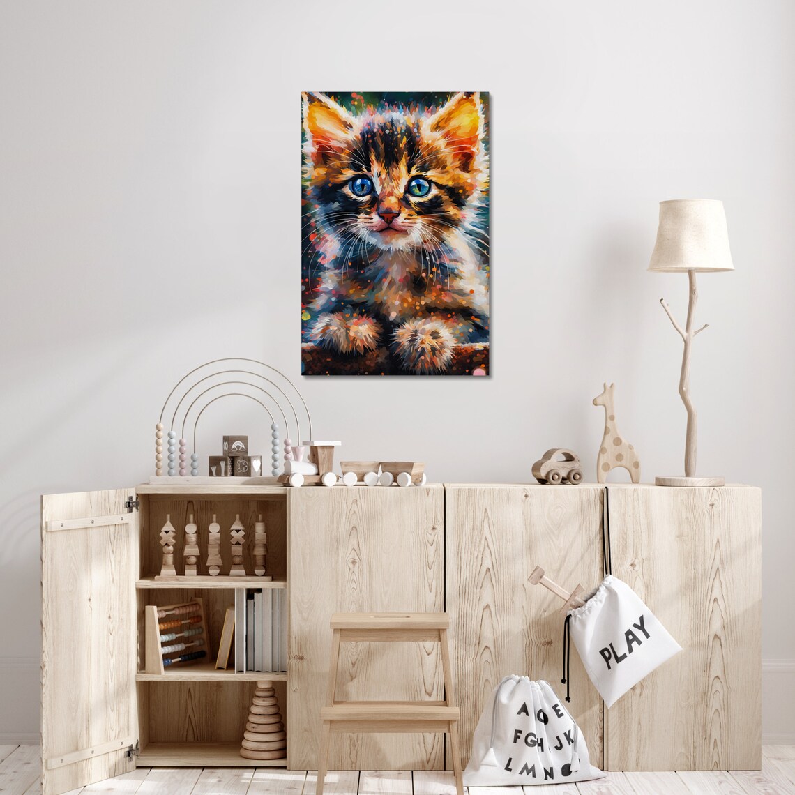 Tabby Kitten Portrait Blue Eyes Speckled Mosaic Cute Cat Wall Print - Image 3