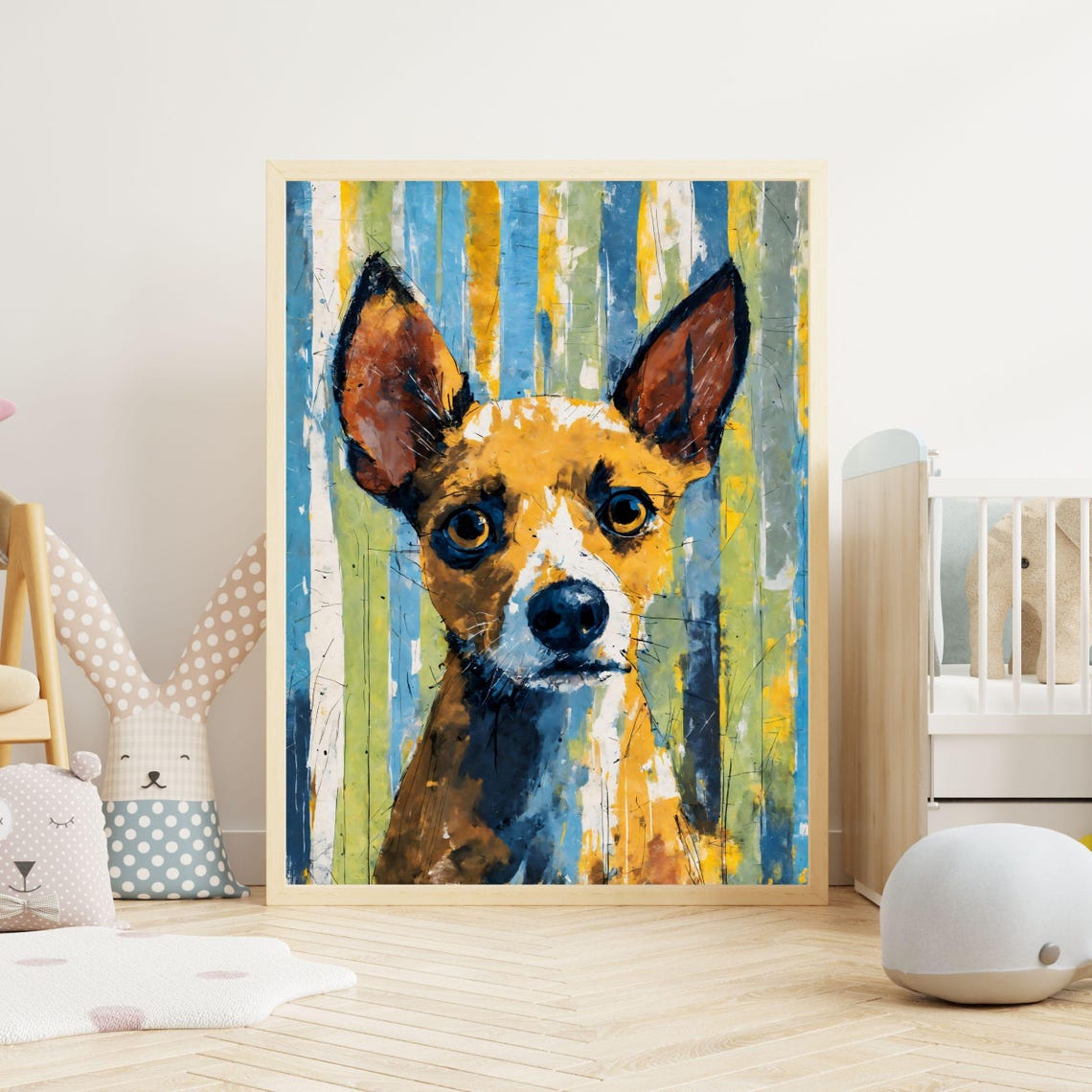 Cute Chihuahua Art Print Small Dog Portrait Big Ears Toy Breed Art Kids Room Nursery Art Dog Mom Gift 8x10 24x36 Painting - Image 3