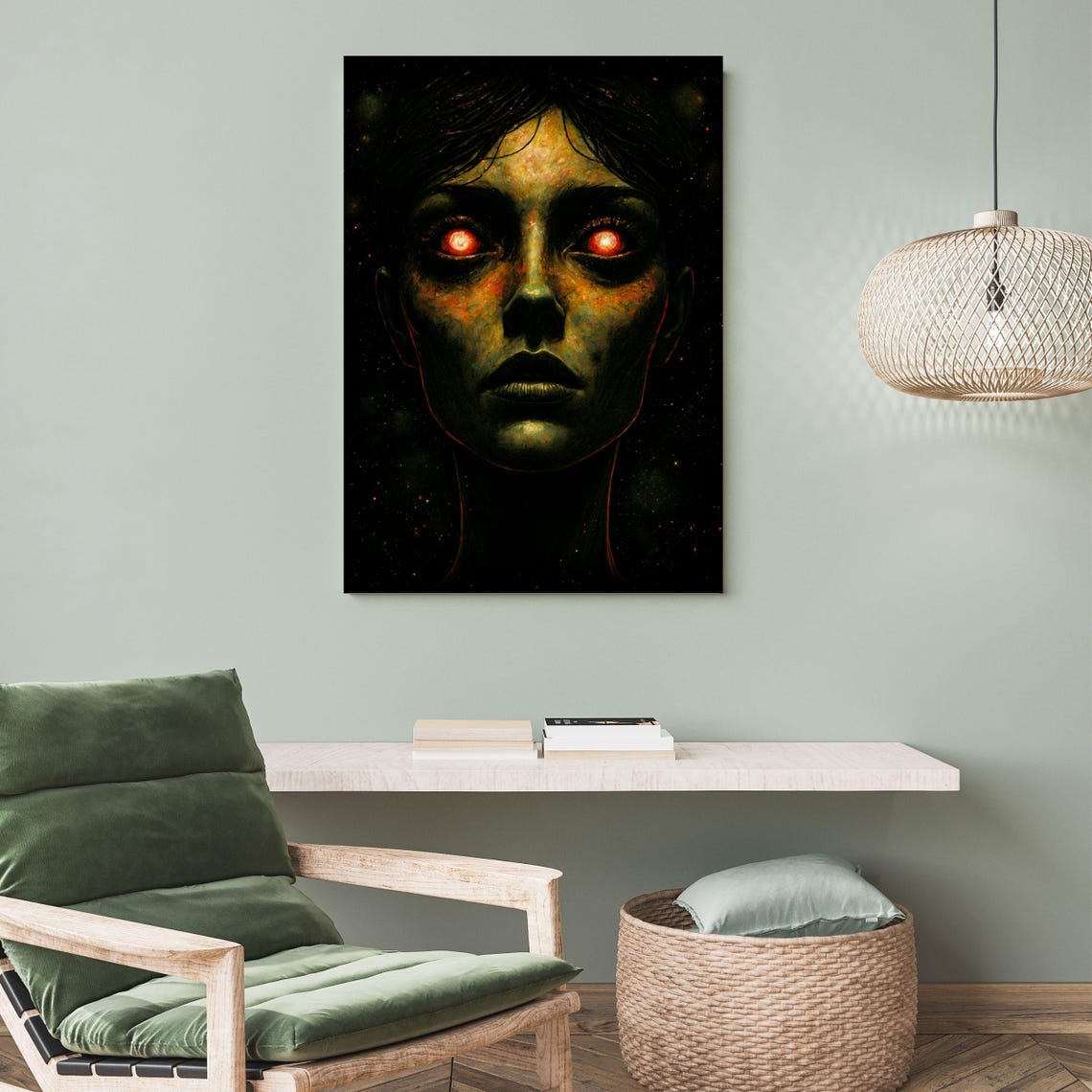 Female Glowing Eyes Portrait Art Print Dark Fantasy Woman Horror Mystic Art Gothic Decor Unique Wall Art 8x10 24x36 Painting - Image 3