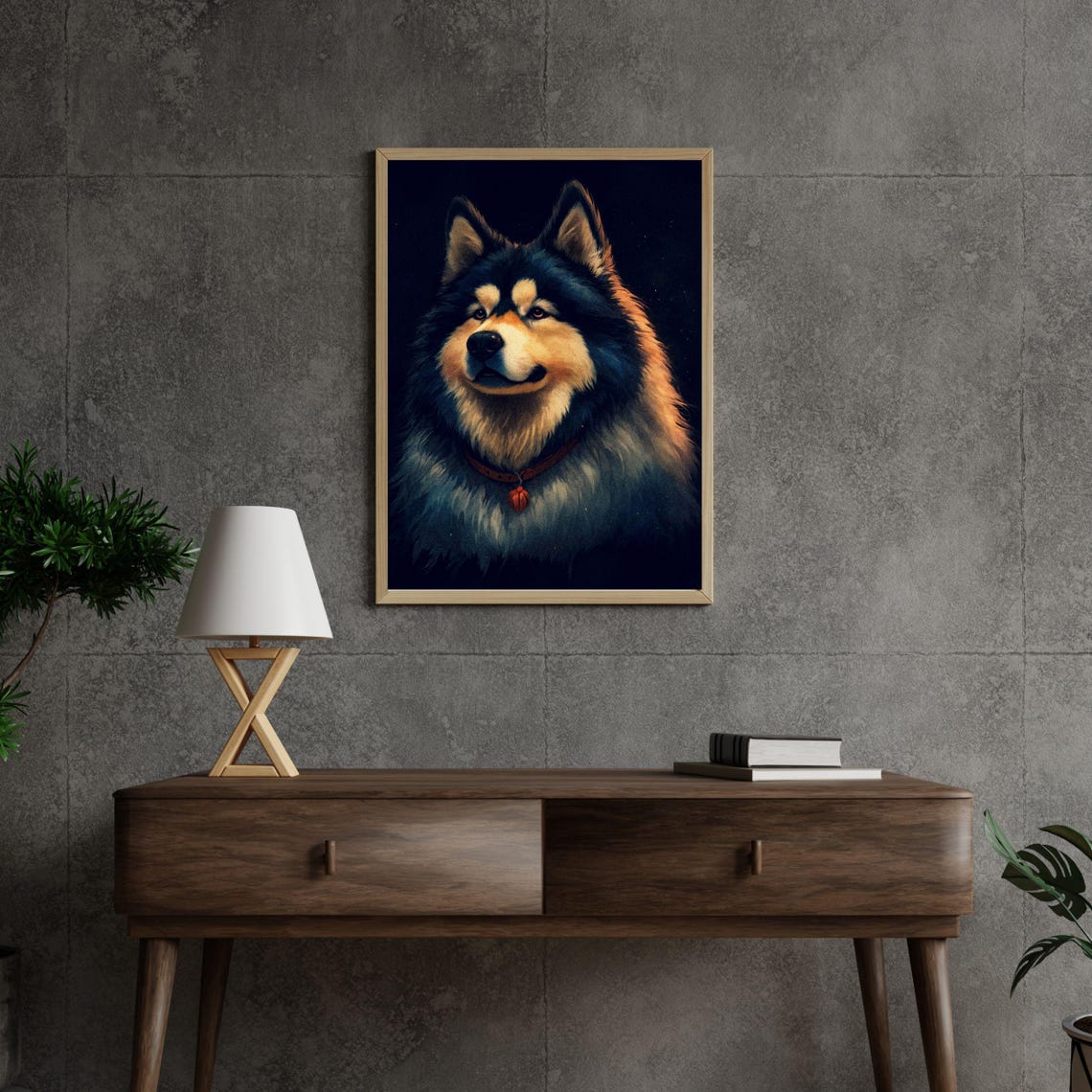 Alaskan Malamute Nordic Sled Dog Red Collar Dramatic Portrait Poster - Image 5