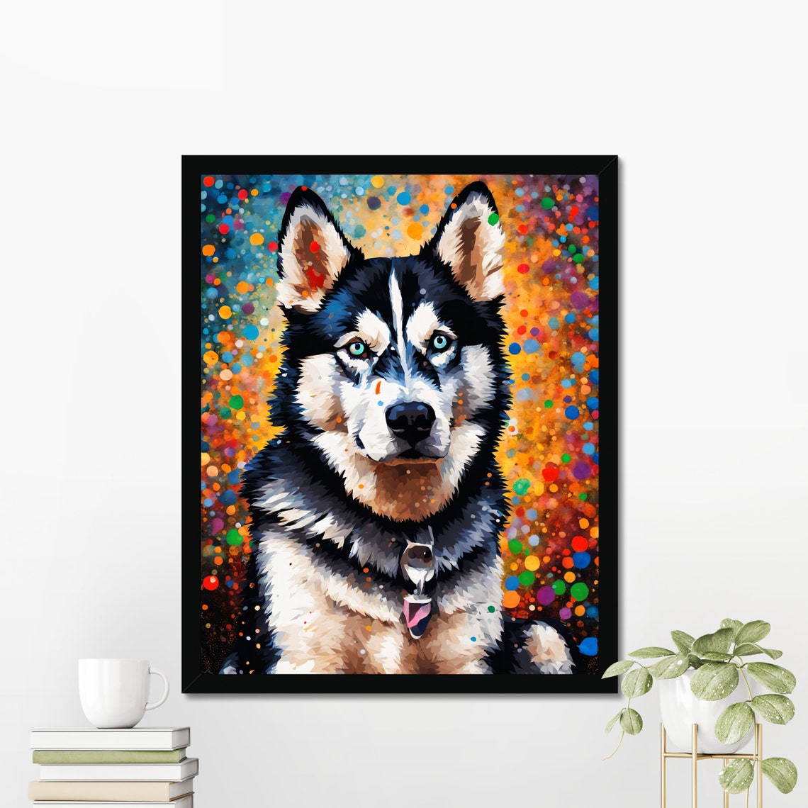 Siberian Husky Portrait Colorful Speckle Dots Pop Art Dog Wall Print - Image 3