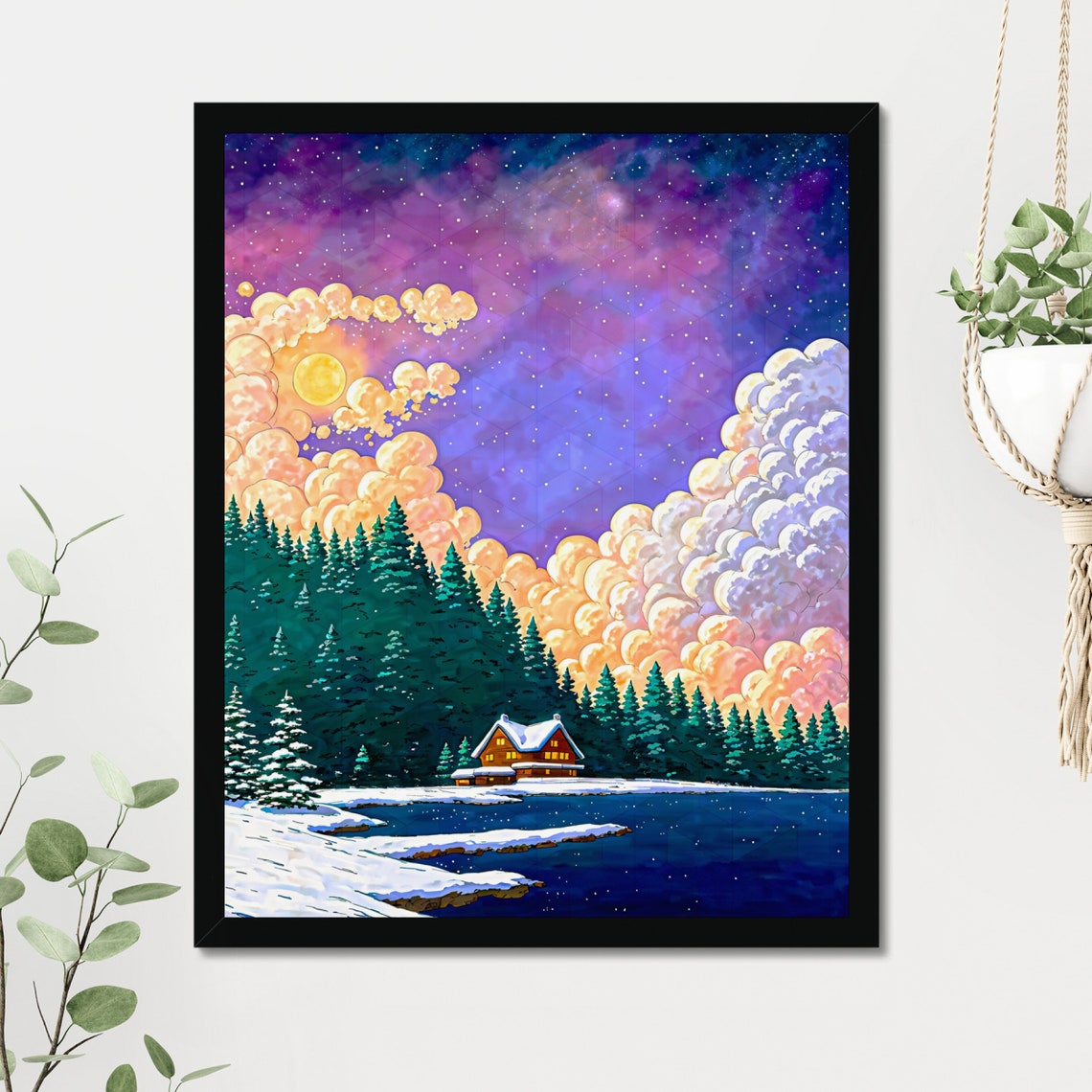 Pastel Ice Fishing Cabin Perfect For Girls Room Dreamworld Clouds Forest Baby Room Art Cute Ice Lake Anime World Nursery Room Decor