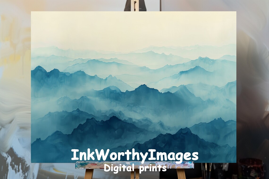 Misty Blue Mountains, Tranquil Mountain Range Scene