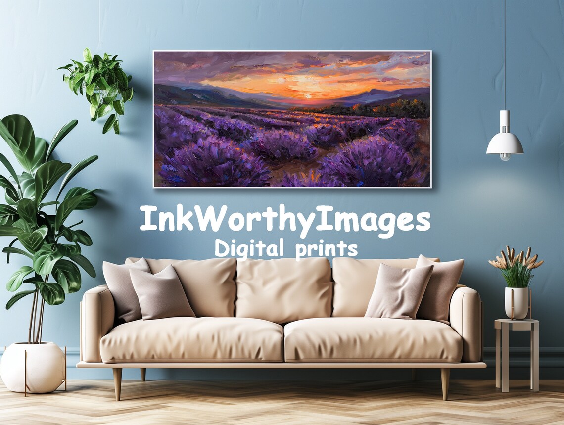 Lavender Fields At Sunset, Impressionist Landscape - Image 4