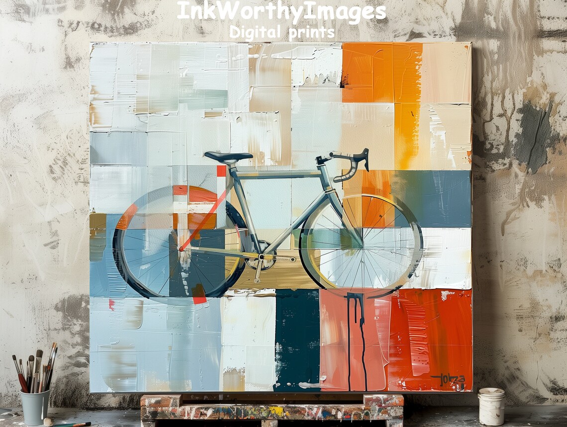 Colorful Bicycle Painting, Modern Abstract Art