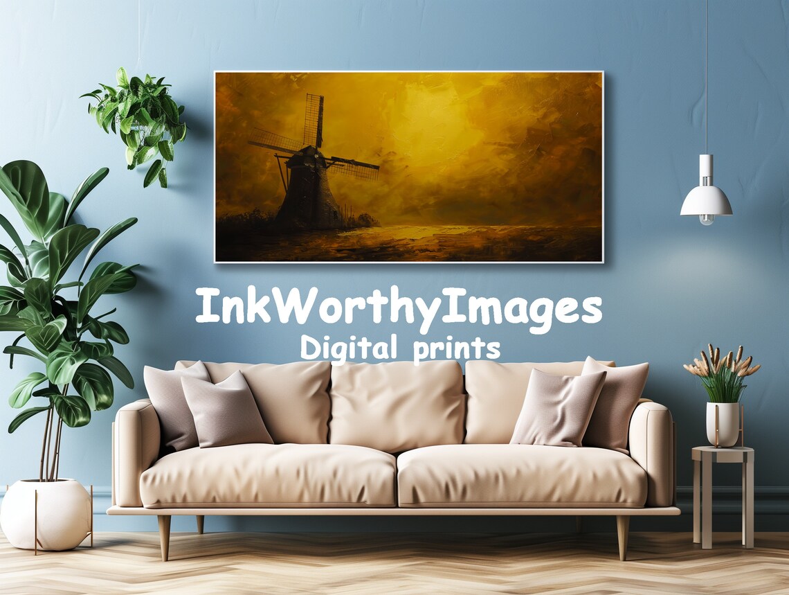 Golden Sunset Windmill - Impressionist Art Print - Image 4