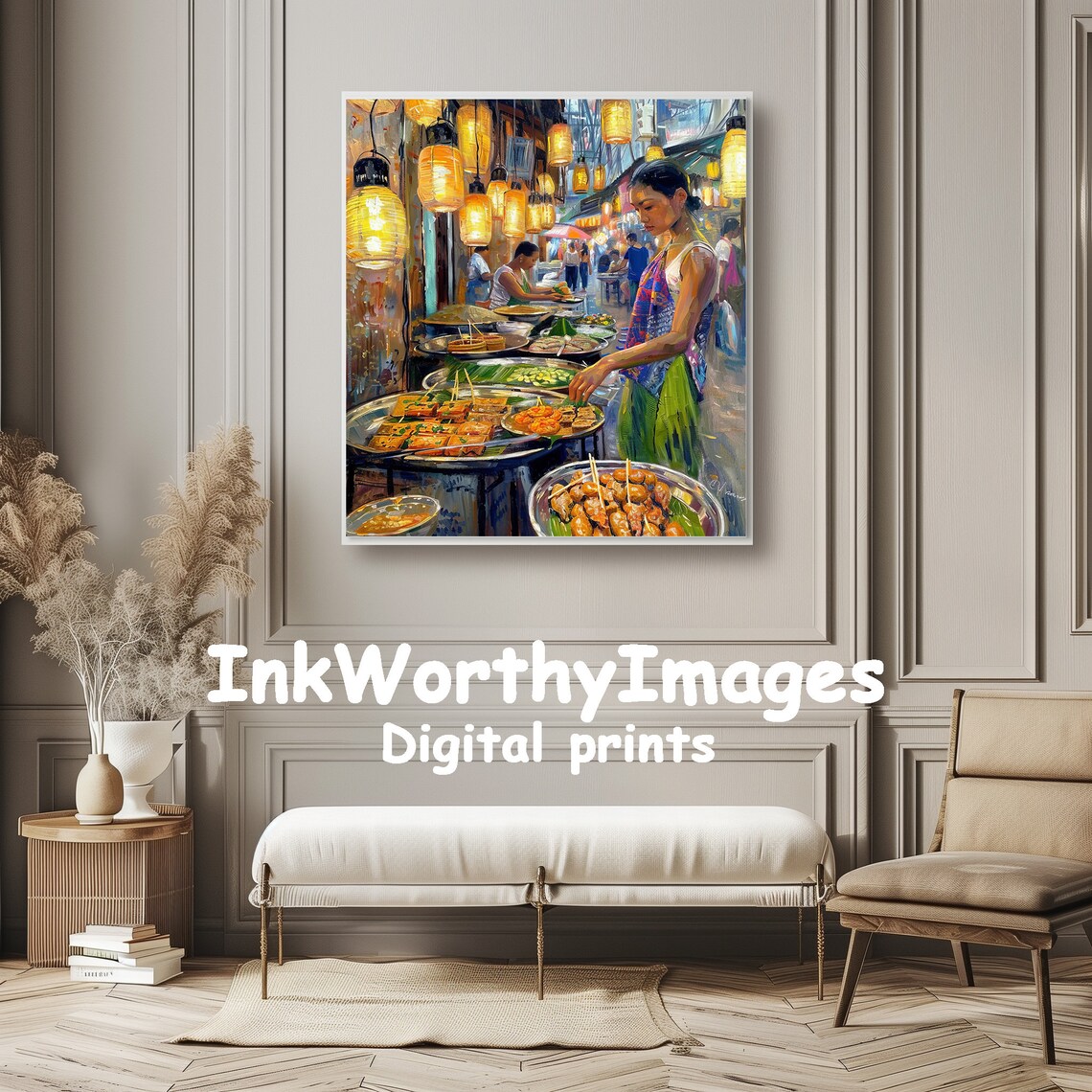 Night Market Food Stall, Urban Lantern Scene - Image 4