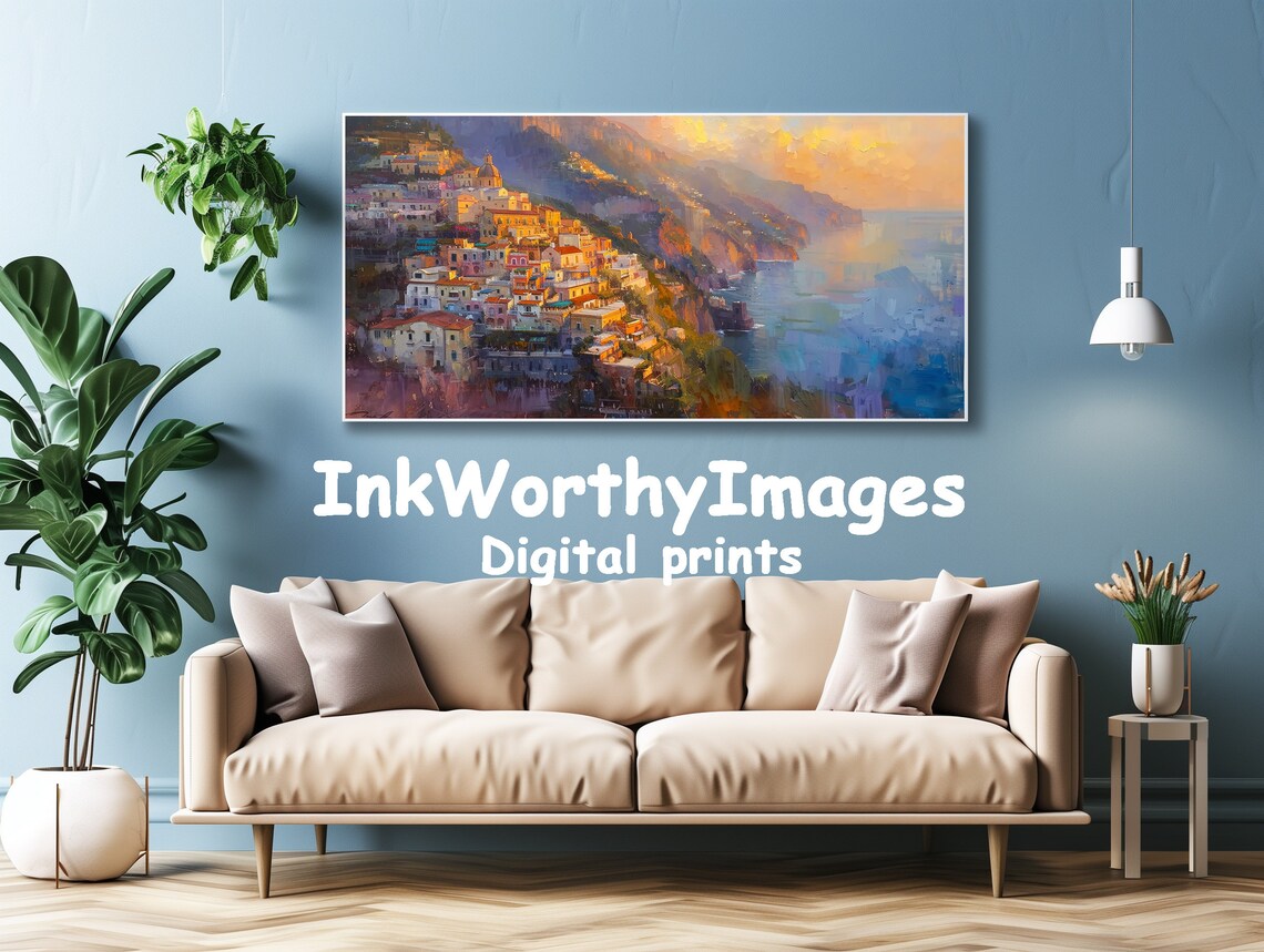 Cliffside Village Mediterranean Sunset Coastal Landscape - Image 4