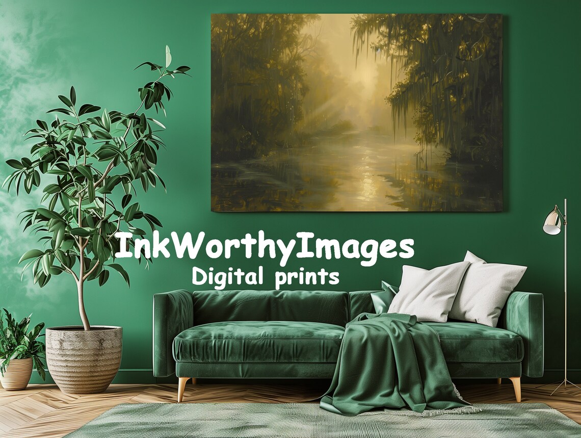 Misty Swamp Sunrise, Enchanted Wetlands Art Print - Image 3