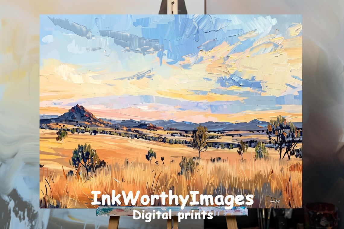 African Savannah Landscape, Modern Sunset Painting