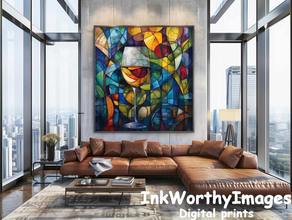Stained Glass Wine, Colorful Abstract Home Bar Art - Image 3