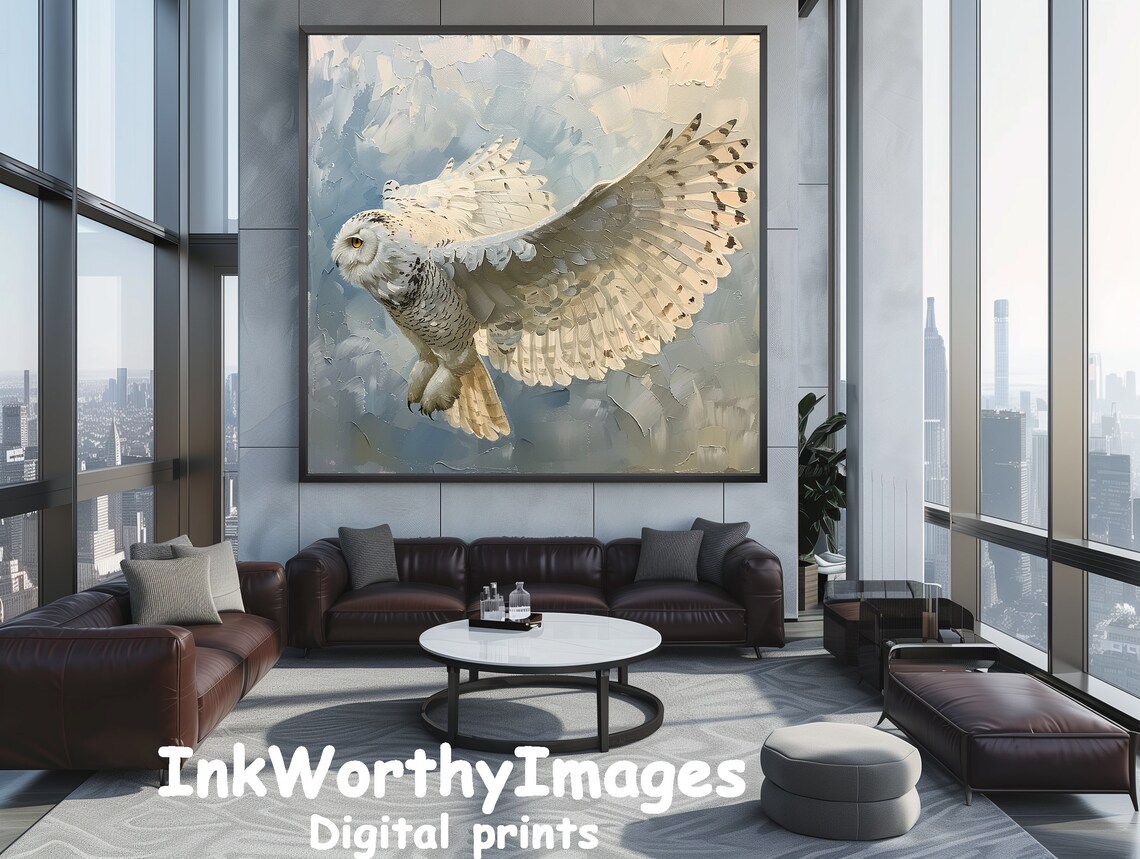 Majestic Snowy Owl In Flight, Wildlife Painting - Image 5