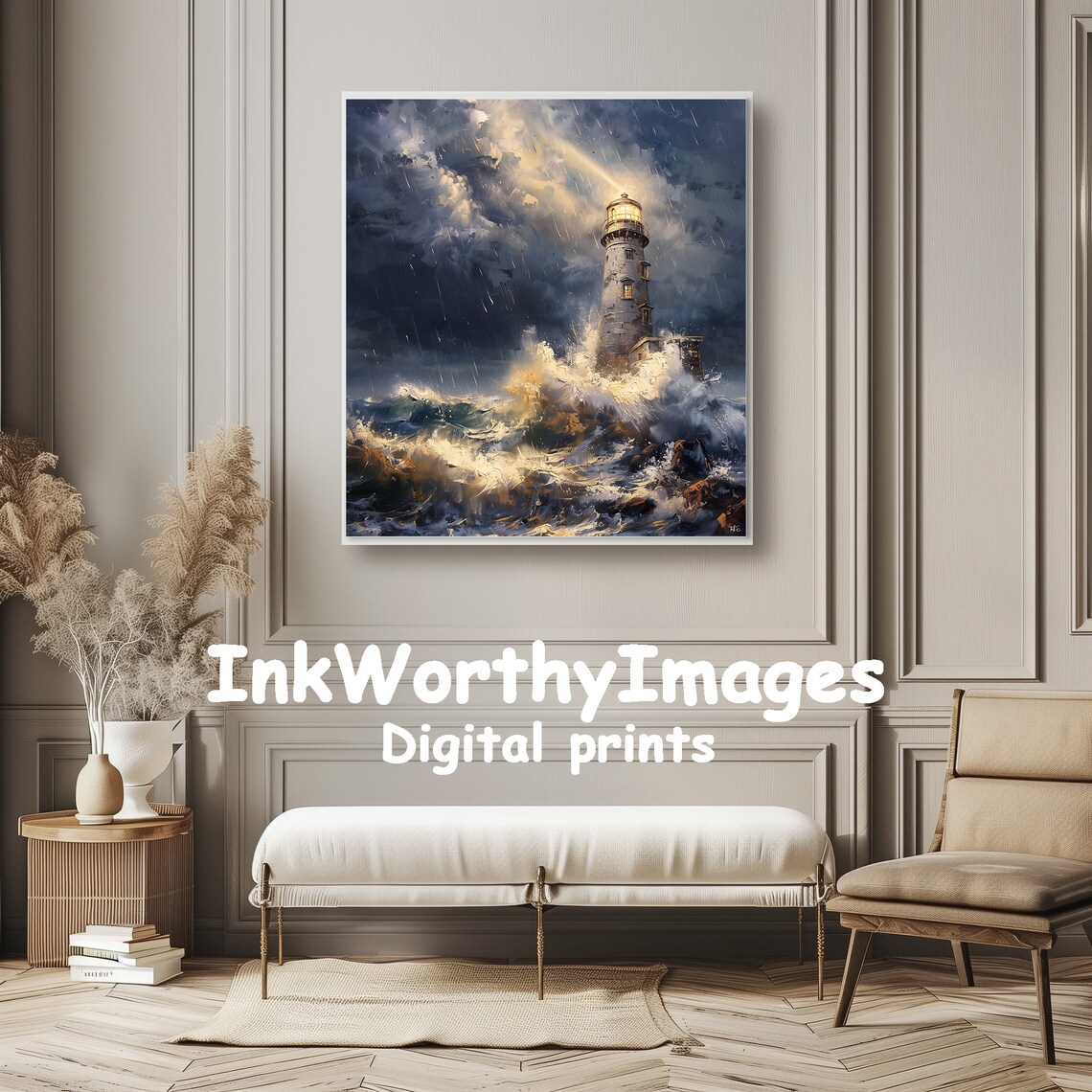 Stormy Lighthouse Scene, Dramatic Seascape Art Print - Image 6