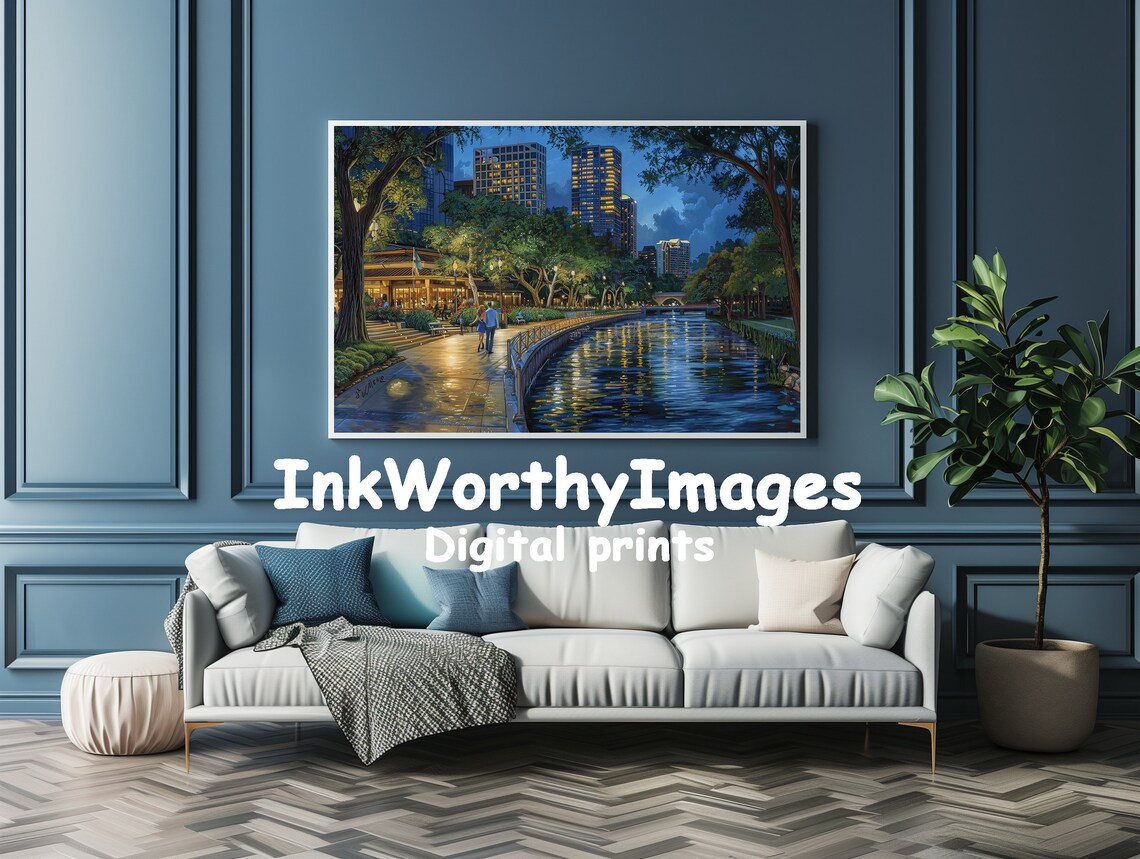 City Lights And Reflections, Urban Nightscape Art Print - Image 4