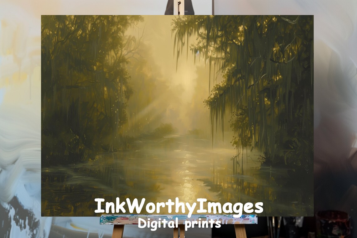 Misty Swamp Sunrise, Enchanted Wetlands Art Print