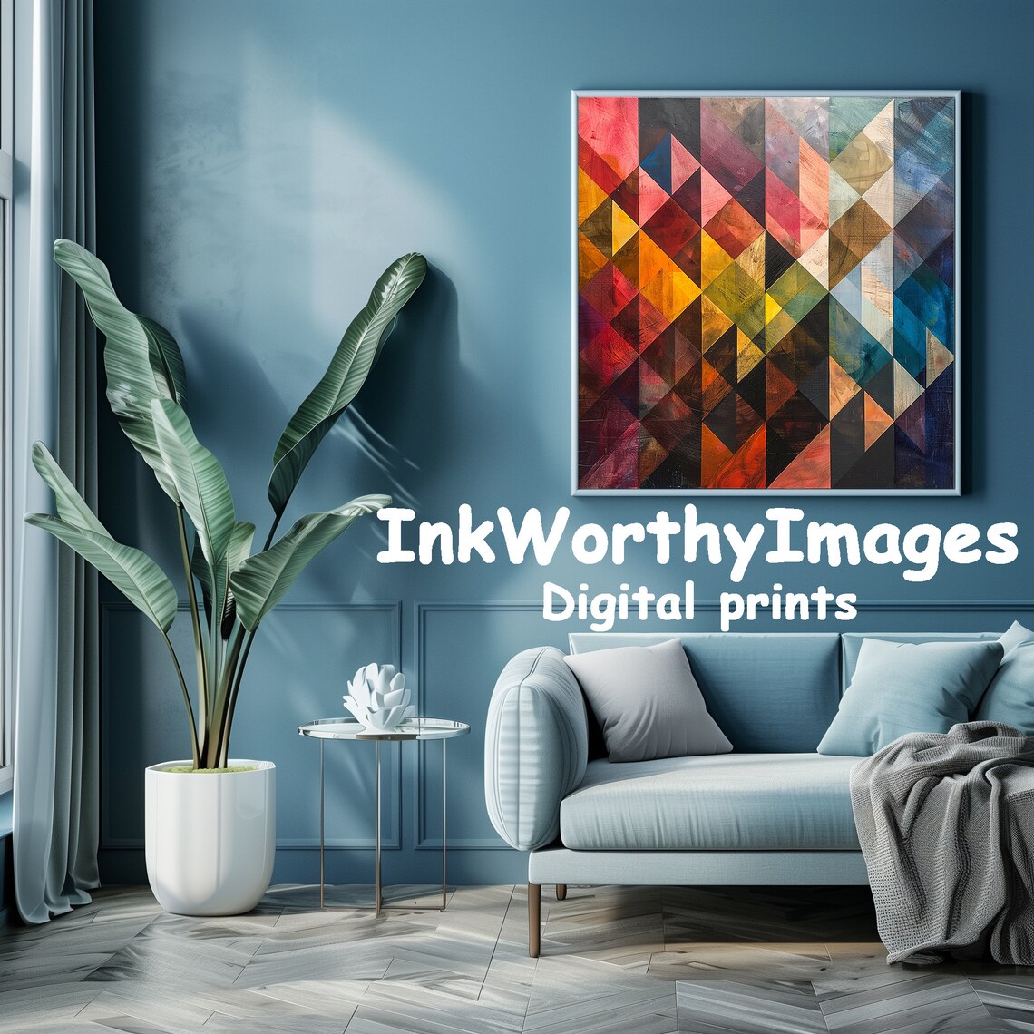 Vibrant Geometric Abstract, Modern Triangle Artwork - Image 5