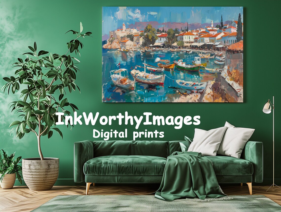 Mediterranean Fishing Village, Coastal Scene Art Print - Image 2