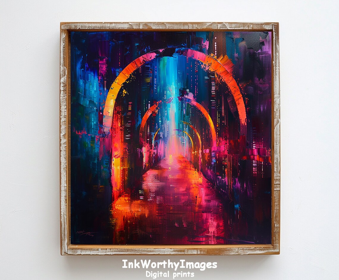 Neon Cityscape, Vibrant Urban Tunnel Decor - Image 6