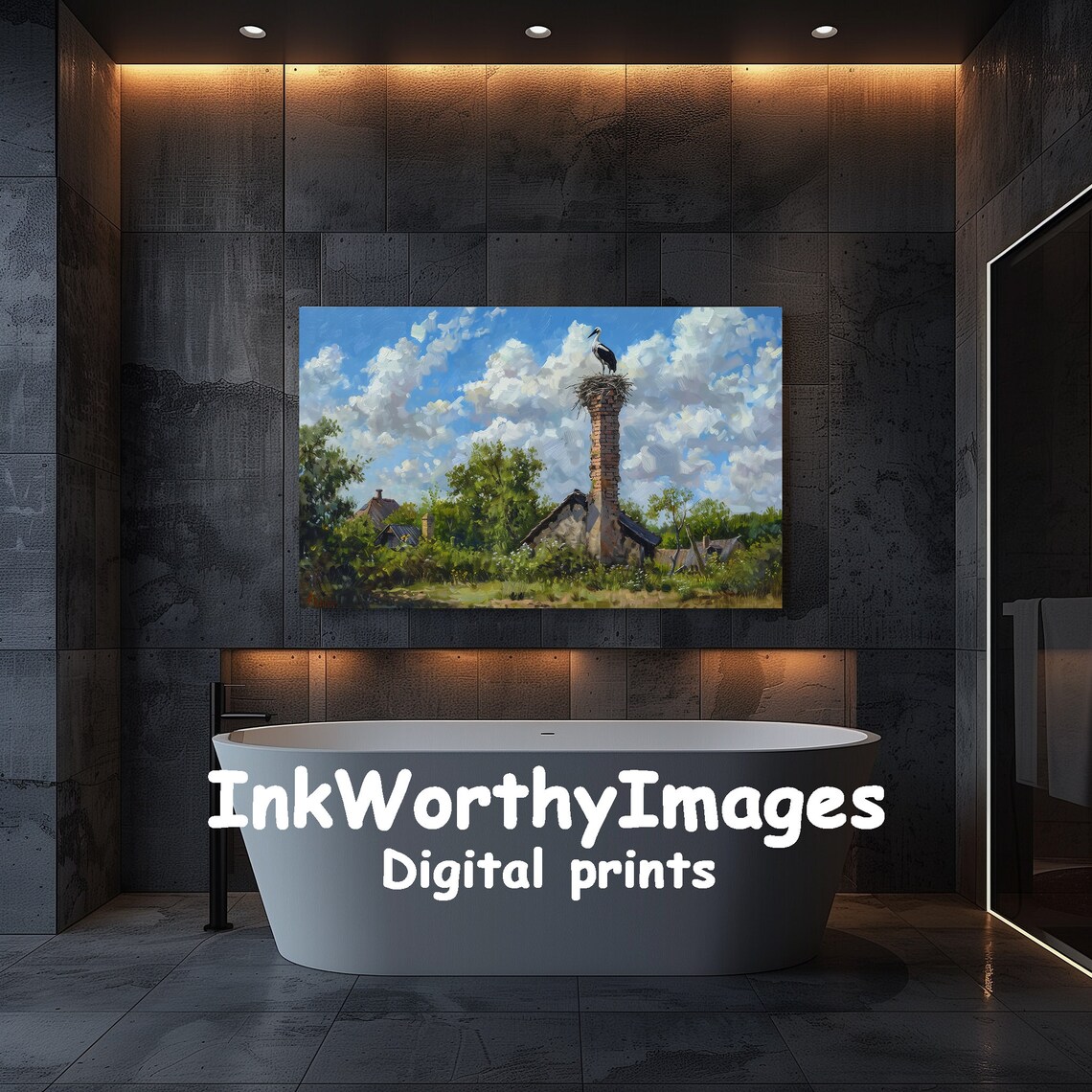 Serene Stork Nest On Chimney, Rustic Nature Scene - Image 5